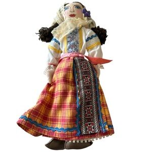 Vintage 13” Handmade Folk Costume Souvenir Doll Eastern European Cloth Doll